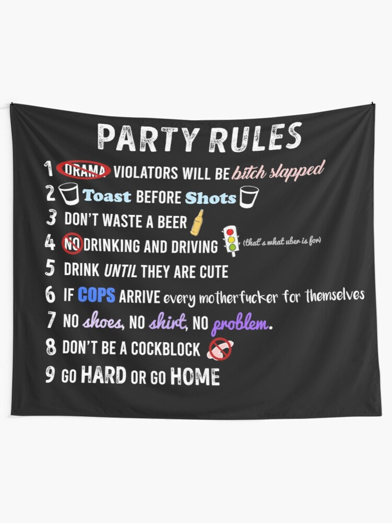 Party Rules Black Tapestries Party Rules Wall Tapestry Etsy