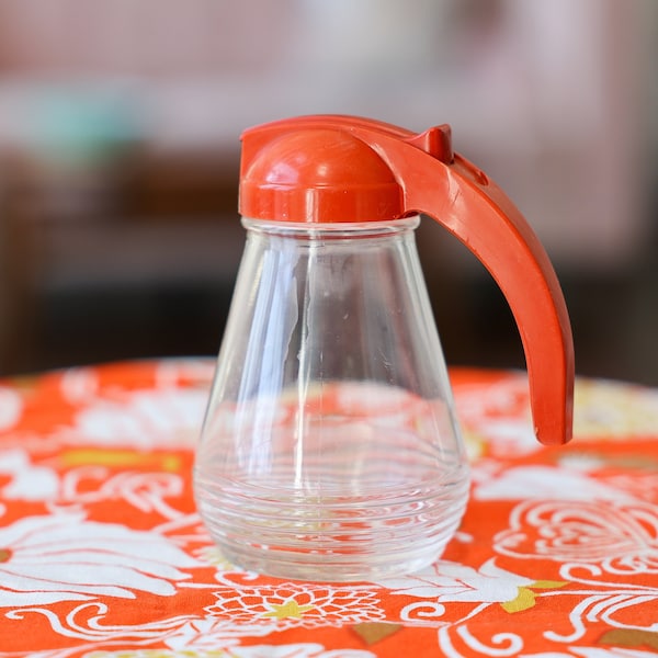 Vintage Federal Glass Syrup Dispenser, Orange Top