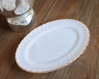 Anchor Hocking Golden Shell Swirl Milk Glass Oval Platter