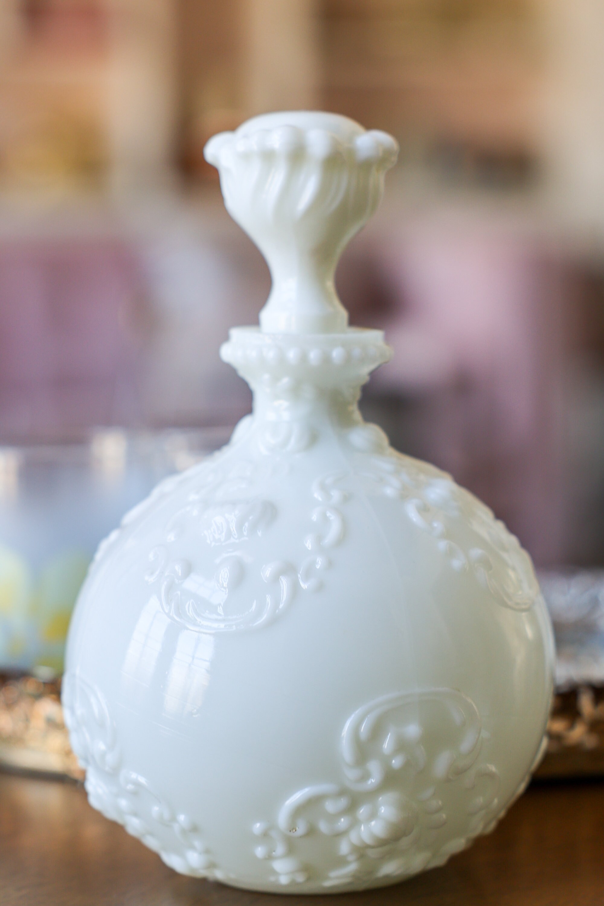 Antique Milk Glass Decanter w Stopper Etsy