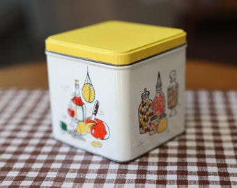 Vintage Tin Box with Kitchen Food Graphics, Kitchen Canister