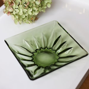 Vintage Avocado Green Glass Square Dish