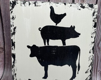 New Farmhouse Style COW ROOSTER PIG Embroidery Linen Hoop New Farmhouse Style COW ROOSTER PIG Embroidery Linen Hoop