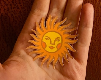 Smiling Sun Sticker, Illustrated Sticker, Laptop Sticker, Water bottle Sticker, Sun Art, Sticker Gift, Celestial Art