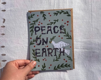 Large Peace on Earth Greeting Card, Merry Christmas Card, Greeting Card, Happy Holidays Card