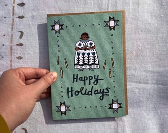Large Happy Holidays Greeting Card, Merry Christmas Card, Greeting Card, Happy Holidays Card