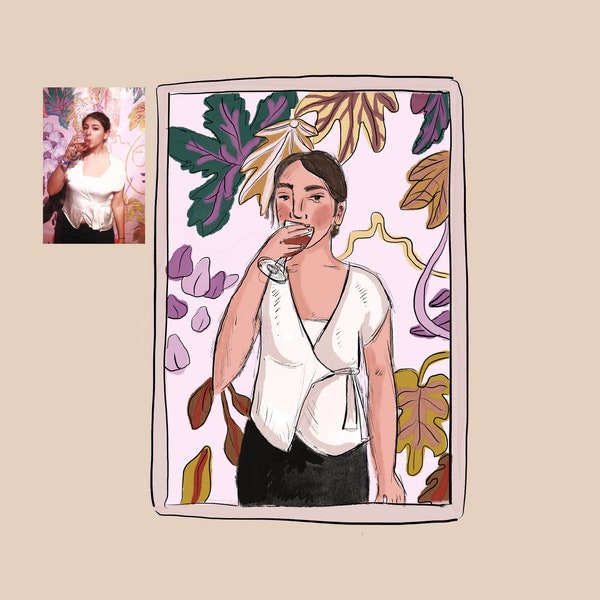 Custom Digital Portrait with Background Illustration, Portrait from Photo, Custom Digital Portrait, Custom Portrait
