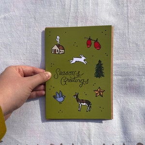 Large Season&#39;s Greetings Greeting Card, Merry Christmas Card, Greeting Card, Happy Holidays Card