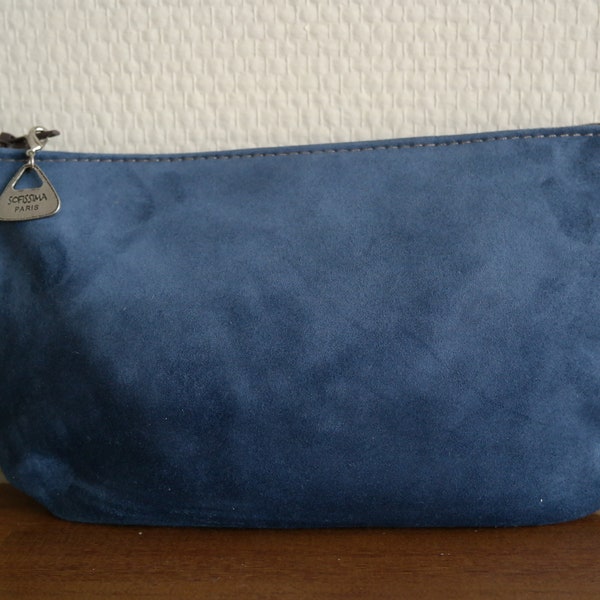 Pochette Trousse ANNA, en cuir d'agneau bleu