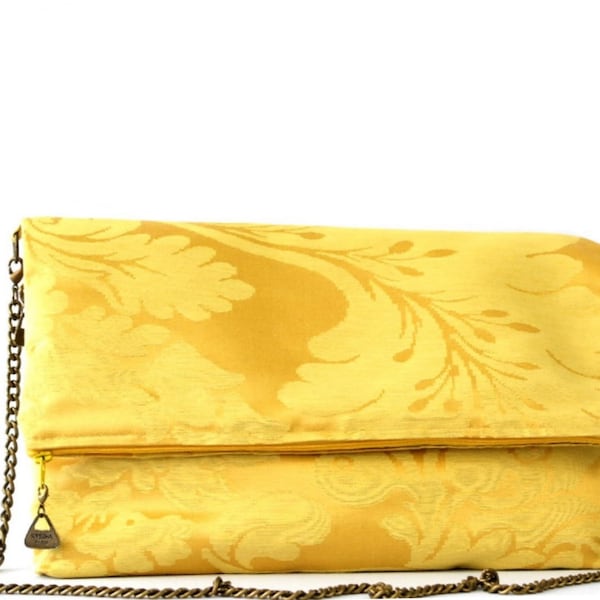 Pochette sac Barnabé PM, damas jaune soleil