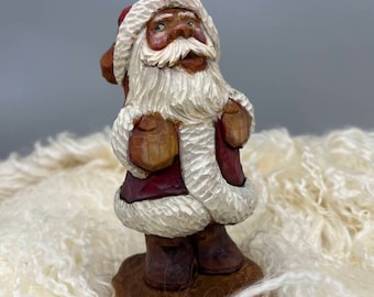 Santa looking up at the sky, Santa looks to the stars, Hand-carved Santa ornament