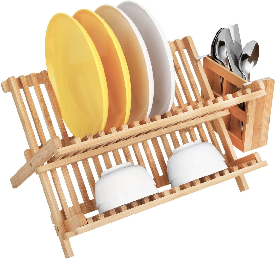 BAMBOO Dish Rack Bamboo Folding 2Tier Collapsible Drainer Etsy