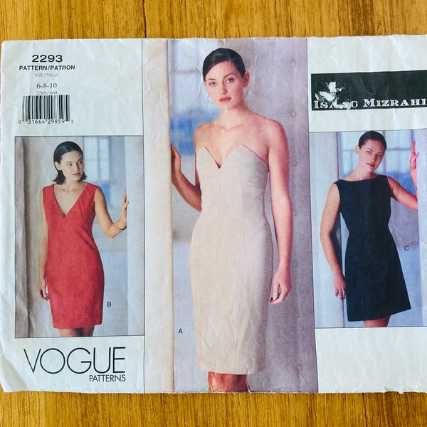 Vogue Designer Sewing Pattern * V2293 Isaac Mizrahi * Misses Fitted Dress * Size 6-8-10 - UNCUT F/F * Shoulderless or Sleeveless Options