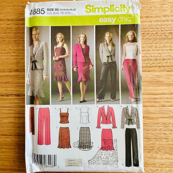 Easy Chic Wardrobe * Simplicity 4885 * Pants Top Skirt Jacket Scarf * Sizes 14 16 18 20 22 * Uncut F/F Sewing Pattern * Designs by Karen Z