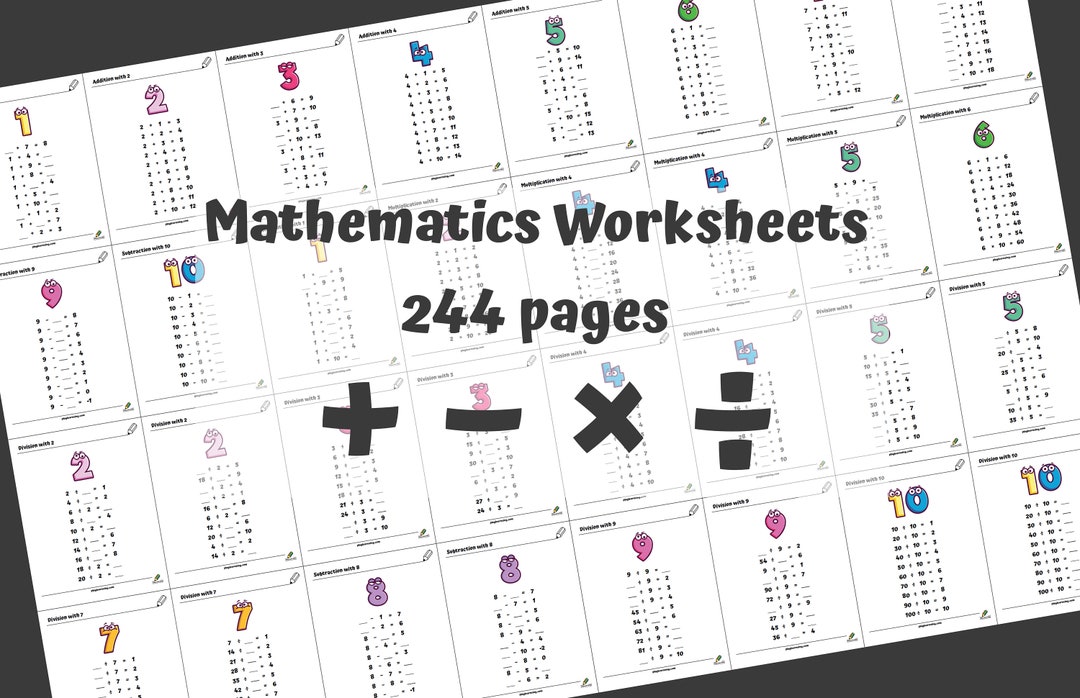 Mathematics Worksheets | 244 Pages | Plus Minus Times Divide | Numbers ...