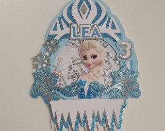 Cake topper shaker- Décoration en papier pour gâteau d'anniversaire - Thème Frozen - Reine des neiges- Personnage - Personnalisable -