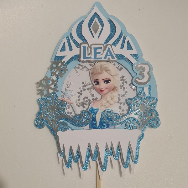 Cake topper shaker- Décoration en papier pour gâteau d'anniversaire - Thème Frozen - Reine des neiges- Personnage - Personnalisable -