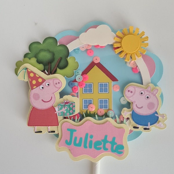 Cake topper shaker - Décoration en papier pour gâteau d'anniversaire à thème - Peppa Pig - Enfants