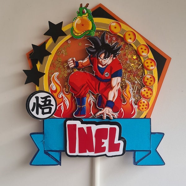 Cake topper shaker- Décoration en papier pour gâteau d'anniversaire - Dragon Ball  - Personnage - Personnalisable