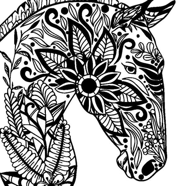 Fichier numérique - Flocage - Thermocollant - Flex - Cheval - Mandala - Fleurs - Printemps - Animal - SVG - PDF