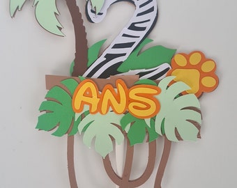 Topper cake - Savane - Jungle - Safari - Animaux - Tropical - Décoration- Gâteau - Anniversaire - Thème - Papier - Carton - Original - Fête