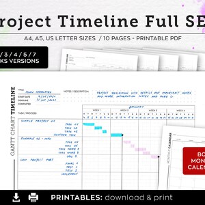 Project Timeline illustration Printable, Gantt Chart, Business Productivity planner, Sprint Scrum Agile, Project Management