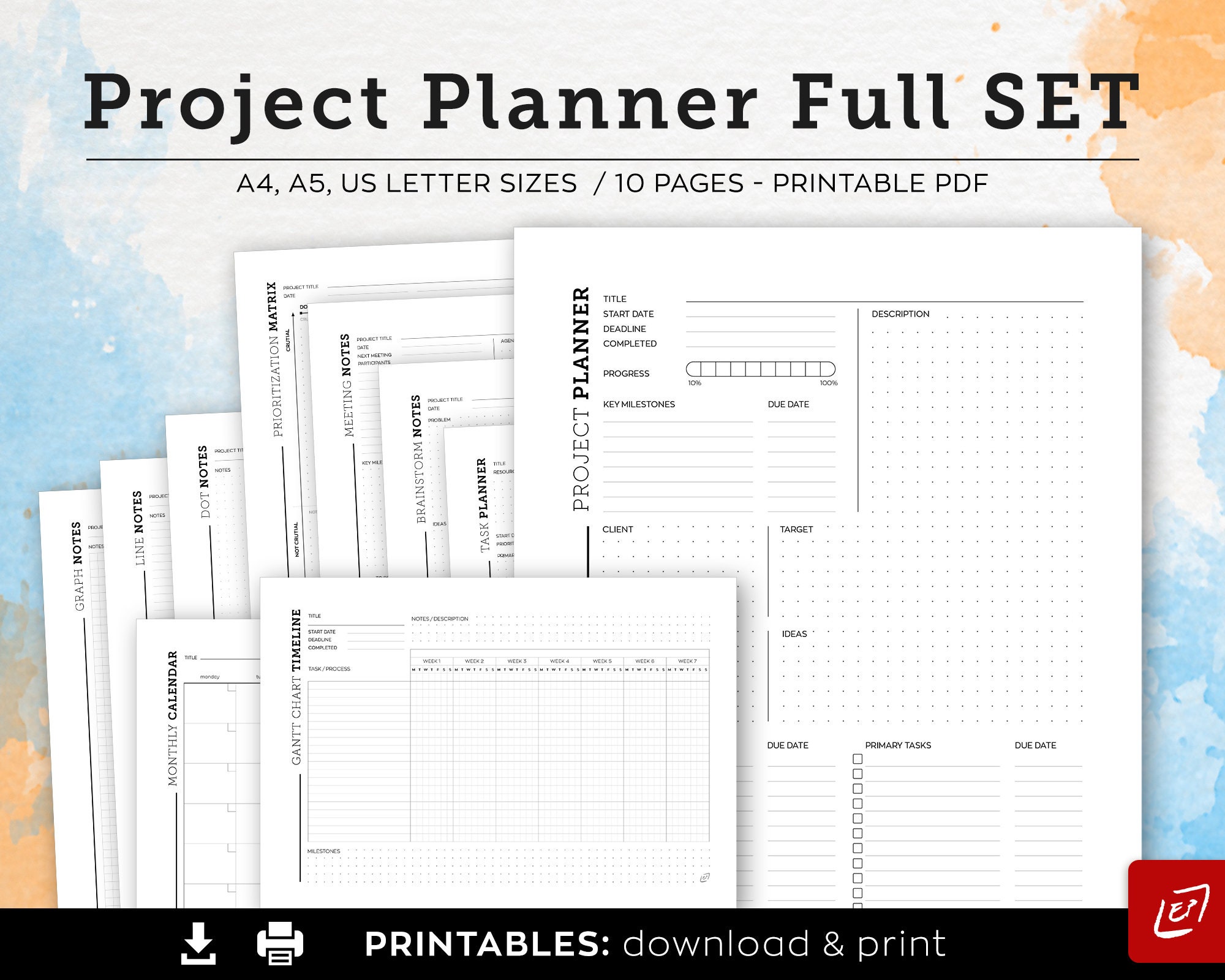 Project Planner Printable, Task planner, Gantt chart, Project managem…