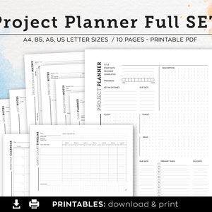 Project Planner Printable, Task planner, Gantt chart, Project management, Business planner, Productivity planner printable