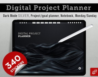 DARK MODE Digital Project Planner SILVER // iPad planner, goodnotes planner, notability planner, digital planner, landscape