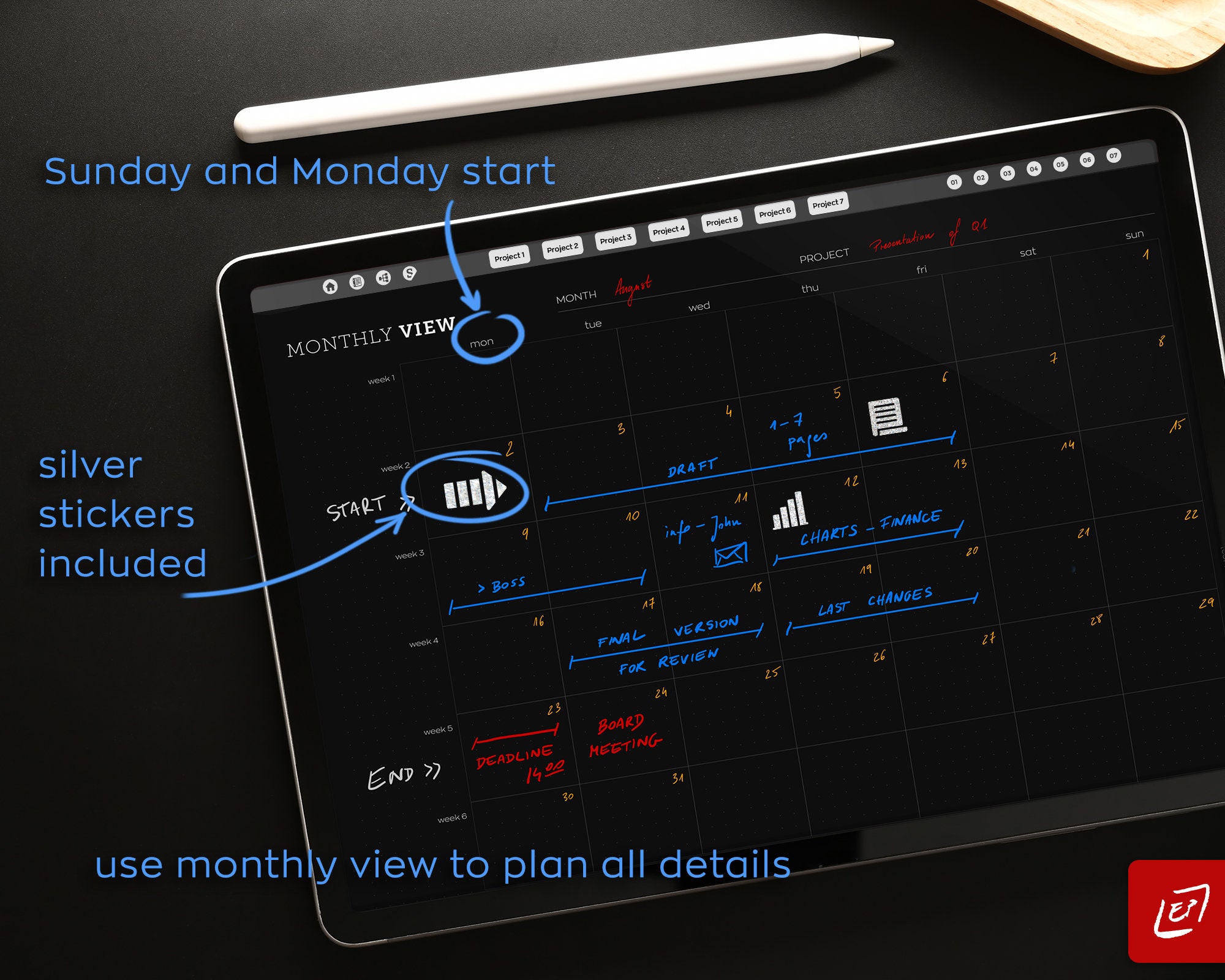 DARK MODE Digital Project Planner SILVER // iPad Planner, Goodnotes