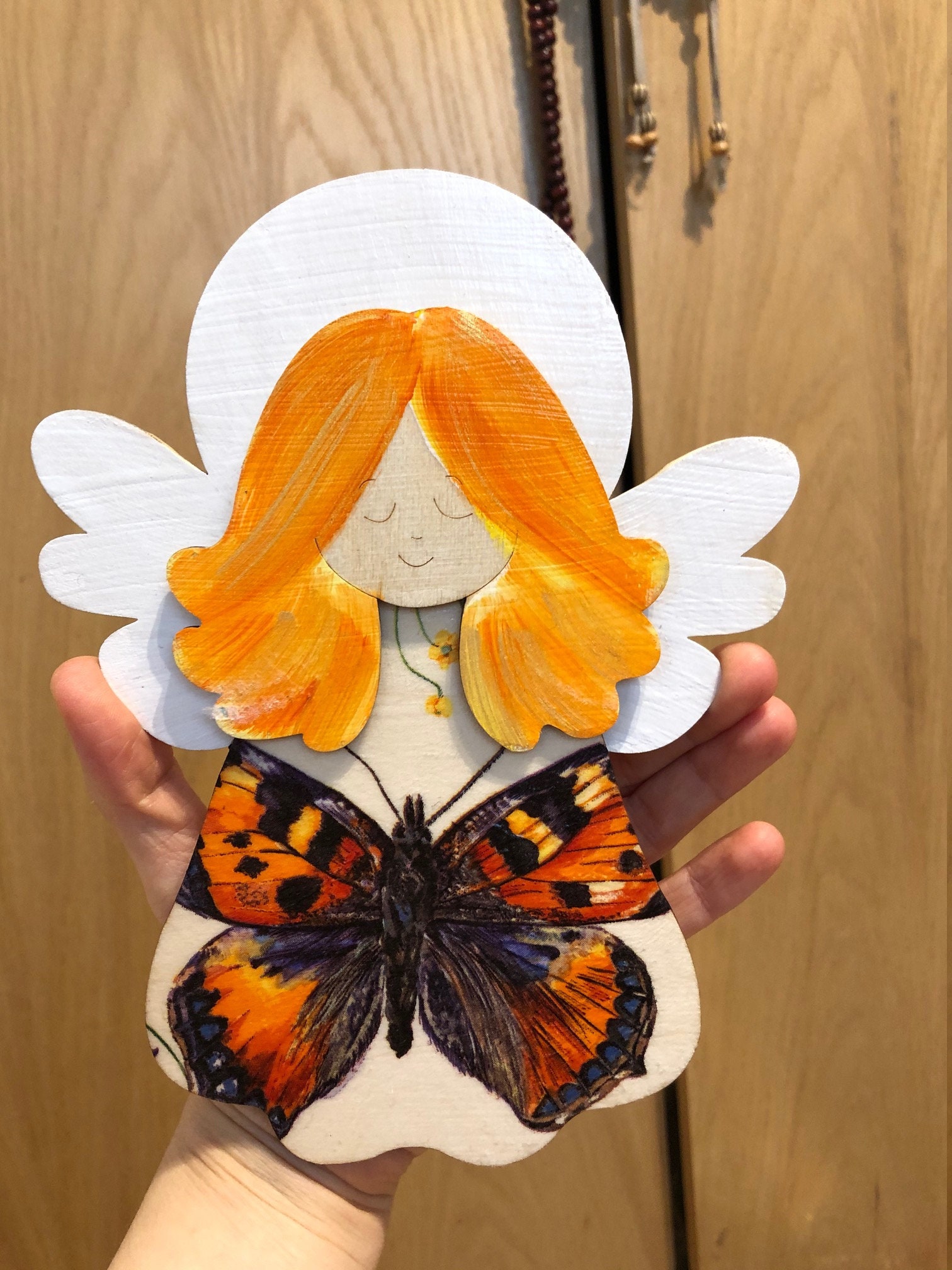 Decoupage Wall Hanging Art. Handmade Decoration. Wooden Angel Etsy