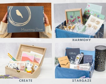 3 Months: Memories & Memorials Trio Grief Gift Boxes - Sympathy Care Package - Love in Death or Loss, Bereavement, Therapy, Condolence Gift