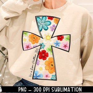 Easter Christian Easter Spring Floral Embroidered Png, He is Risen png, Floral Cross Png, Jesus Easter Png, Bible Verse