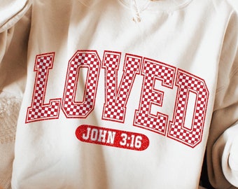 Reto Valentines svg png, Loved John 3:16 Png, Christian Valentine Png, Bible Verse Png, Valentines Day Png, XOXO Png, Checkered Varsity Png