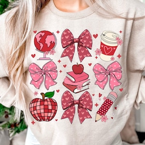 Valentine teacher png, teacher coquette bow png, Valentine Png, Retro Valentine Png, Teacher Valentine Png, Valentine coquette sublimation