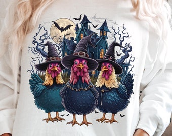 Halloween Hühner PNG, Gruselige Png, Herbst Png, Herbst Png, Kürbis Png, Hexe Png, Spukhaus Png, Sublimation T-Shirt Design, dtf