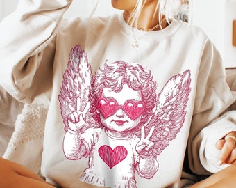 Retro Cupid Valentine PNG, Vintage Valentines Day PNG,Funny Cupid With Sunglasses Valentines Day Sublimation Digital Download