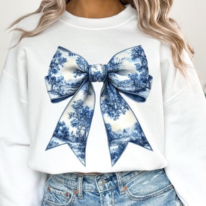 Lazo chinoiserie coqueto png, lazo coqueto Toile De Jouy, sublimación de sauce azul, Grandmillenial, estética png preppy de moda