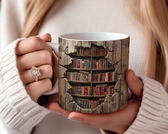 3D Bookshelf Mug Sublimation, 3D Book Mug Wrap, 11oz 15 Oz Mug Design, 3D Mug Wrap, 11oz Mug Png, 15oz Mug PNG Book Lover Mug Coffee Mug