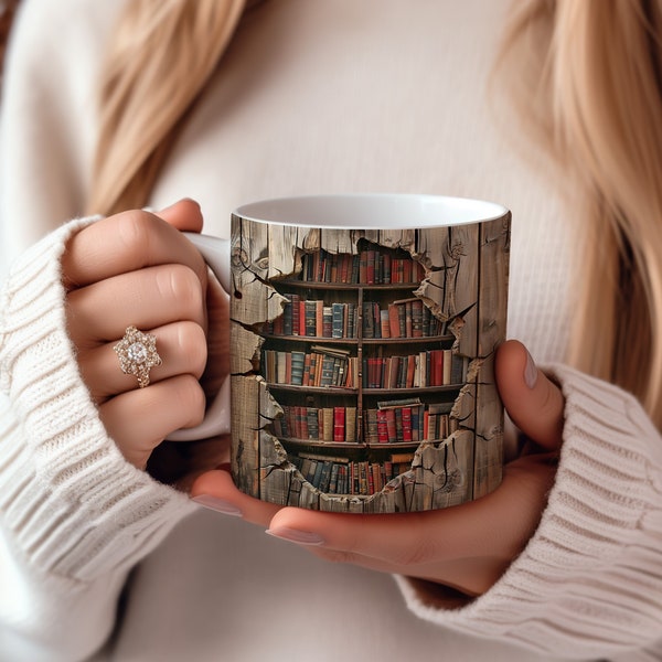 3D Bookshelf Mug Sublimation, 3D Book Mug Wrap, 11oz 15 Oz Mug Design, 3D Mug Wrap, 11oz Mug Png, 15oz Mug PNG Book Lover Mug Coffee Mug