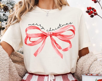 Merry Christmas Png, Pink Coquette Bow Png, Christmas Coquette Bow Png, Christmas Shirt Design, Merry and Bright Png, Sublimation Png