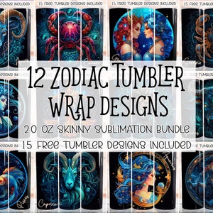 Zodiac Bundle 20oz Skinny Tumbler Sublimation Design, Zodiac Star Sign tumbler wrap, Digital Download, Straight, Tumbler Wrap PNG