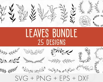 Pacote SVG de folhas, folhas desenhadas à mão SVG, planta Svg, folhas de papel, modelos de folhas, guirlanda, arquivos cortados, clipart de folhas, silhueta Cricut SVG