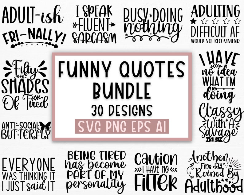 Citations drôles bundle svg, lot Svg sarcasme, lot Svg sarcastique, énonciations sarcastiques Svg lot, Svg citations sarcastiques, Silhouette, Cricut image 1