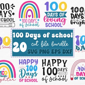 Paquete SVG de 100 días de clases, 100 días más brillantes, Profesor svg, 100 días de clases, 100 días más inteligentes, SVG escolar, Camiseta escolar SVG