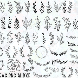 50 Leaves SVG Bundle, Hand Drawn Leaves SVG, Plant Svg, Paper Leaves, Leaf Templates, Wreath, Cut Files, Leaf Clipart, Cricut Silhouette SVG