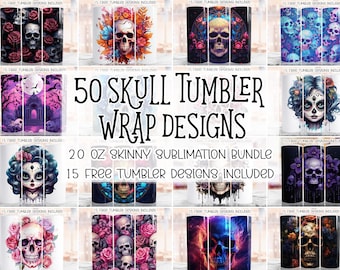 50+ Skull Bundle Skinny Tumbler 20oz Sublimation Wrap Design, Watercolor & Alcohol ink Skulls, Straight Tumbler Wrap PNG, Instant download