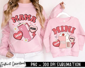 Mama Mini Matching Valentines png, Valentine Day Png , Retro Valentines Heart, Mama and Mini Valentine Png, Matching Valentine Shirts