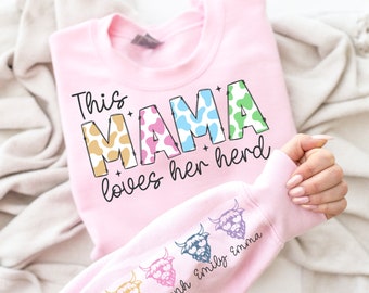 This MAMA wears her herds on her sleeve PNG, Custom Mama  png, Cowhide Mama with highland cows, Mothers day png