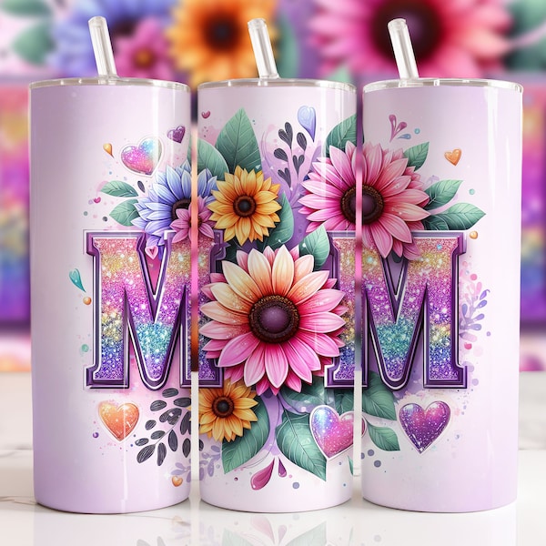 Mothers Day Tumbler Wrap 20 oz Skinny Tumbler Sublimation Designs PNG, Sunflowers Mama Tumbler Wrap, Floral Mom Tumbler PNG